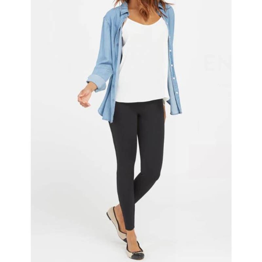 SPANX black Black Ponte Knit Ankle Leggings  - Size Petite Large